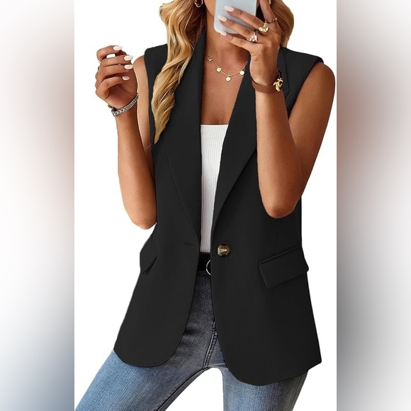 MINA SELF Women's Sleeveless Vest Blazer Casual Open Front Work Office Tops - Picture 9 of 13